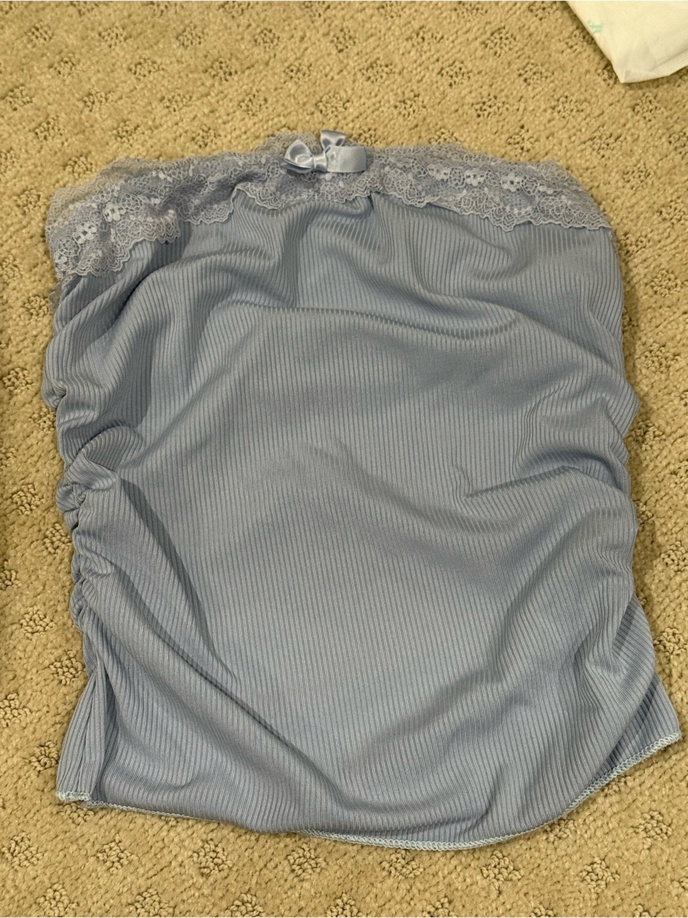 SHEIN Light Blue Lace-Trim Ribbed Bandeau Top